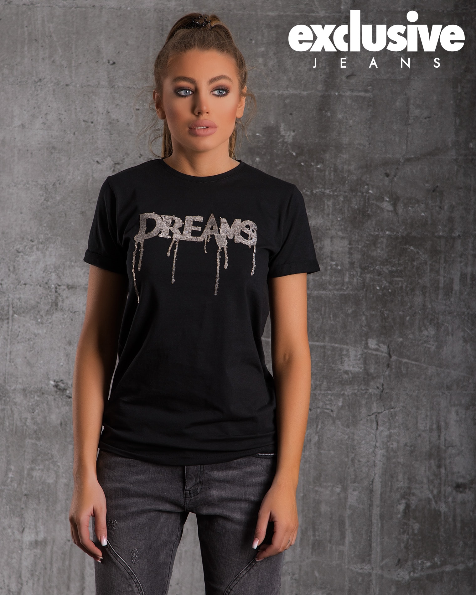 Тениска с пайети Dreams, Черен Цвят