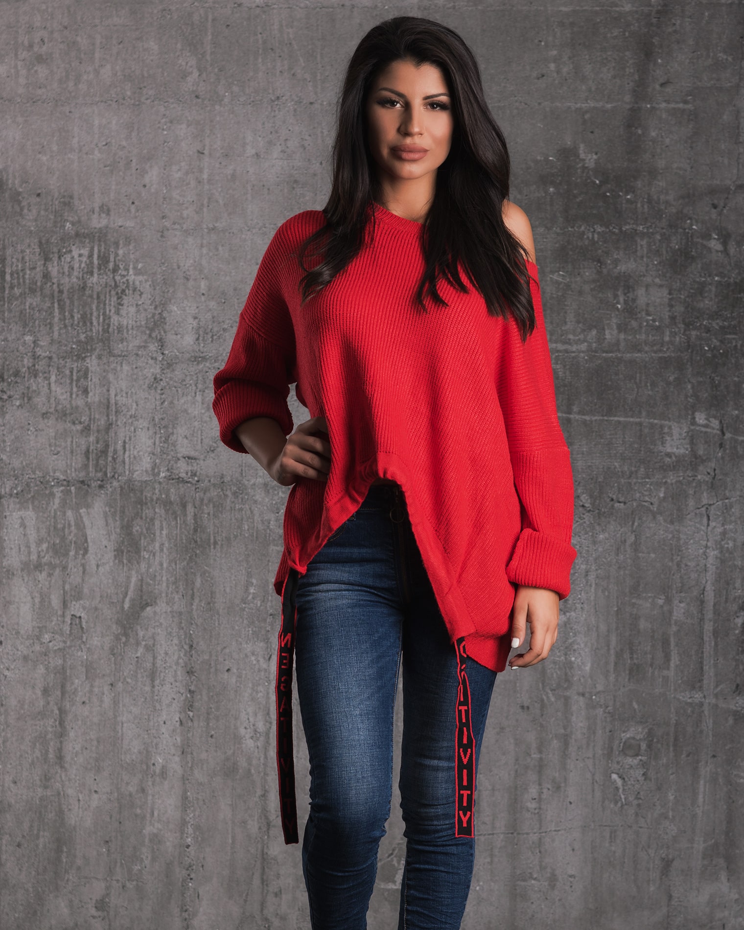 Пуловер с ленти Positivity, Червен Цвят