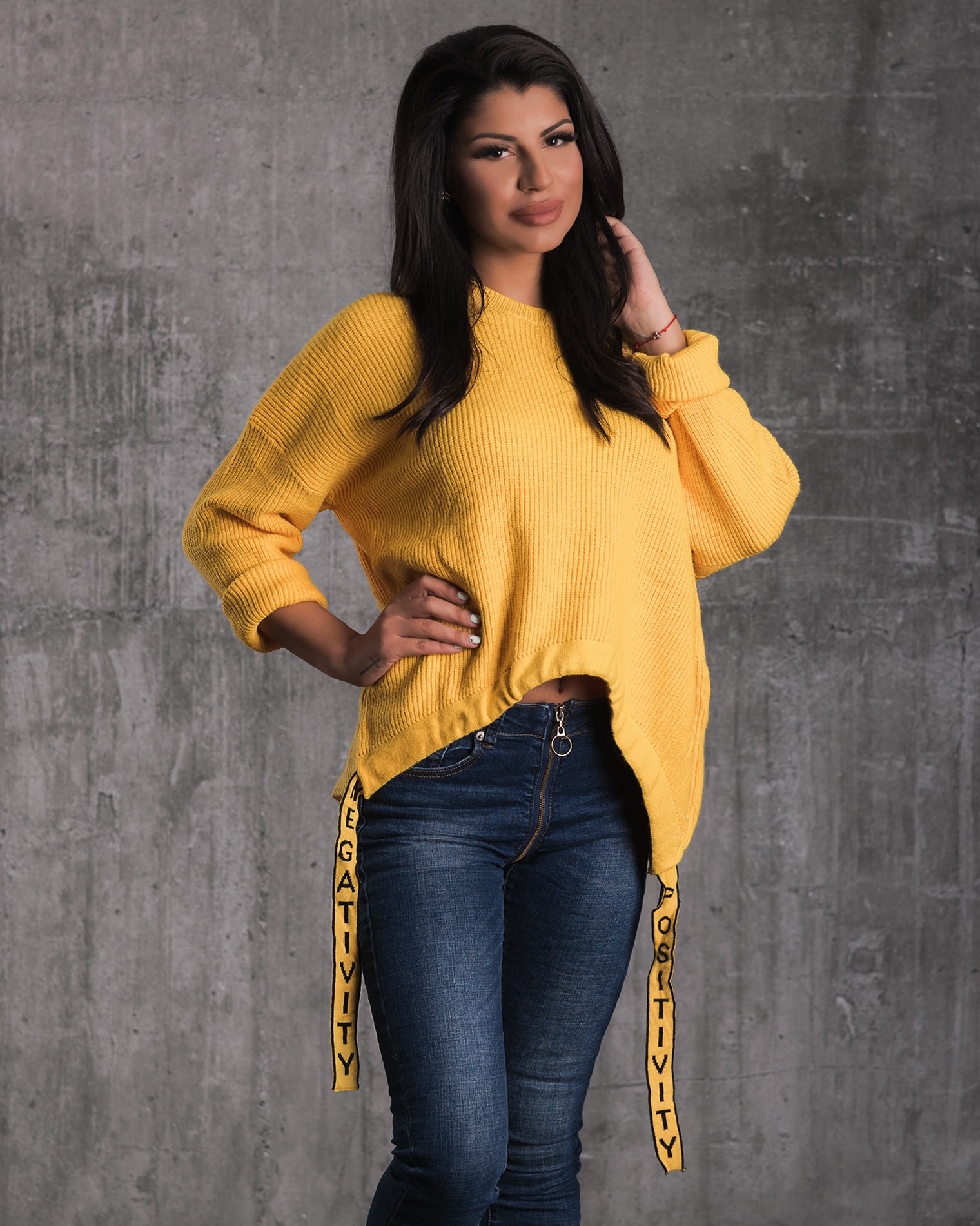 Пуловер с ленти Positivity, Жълт Цвят