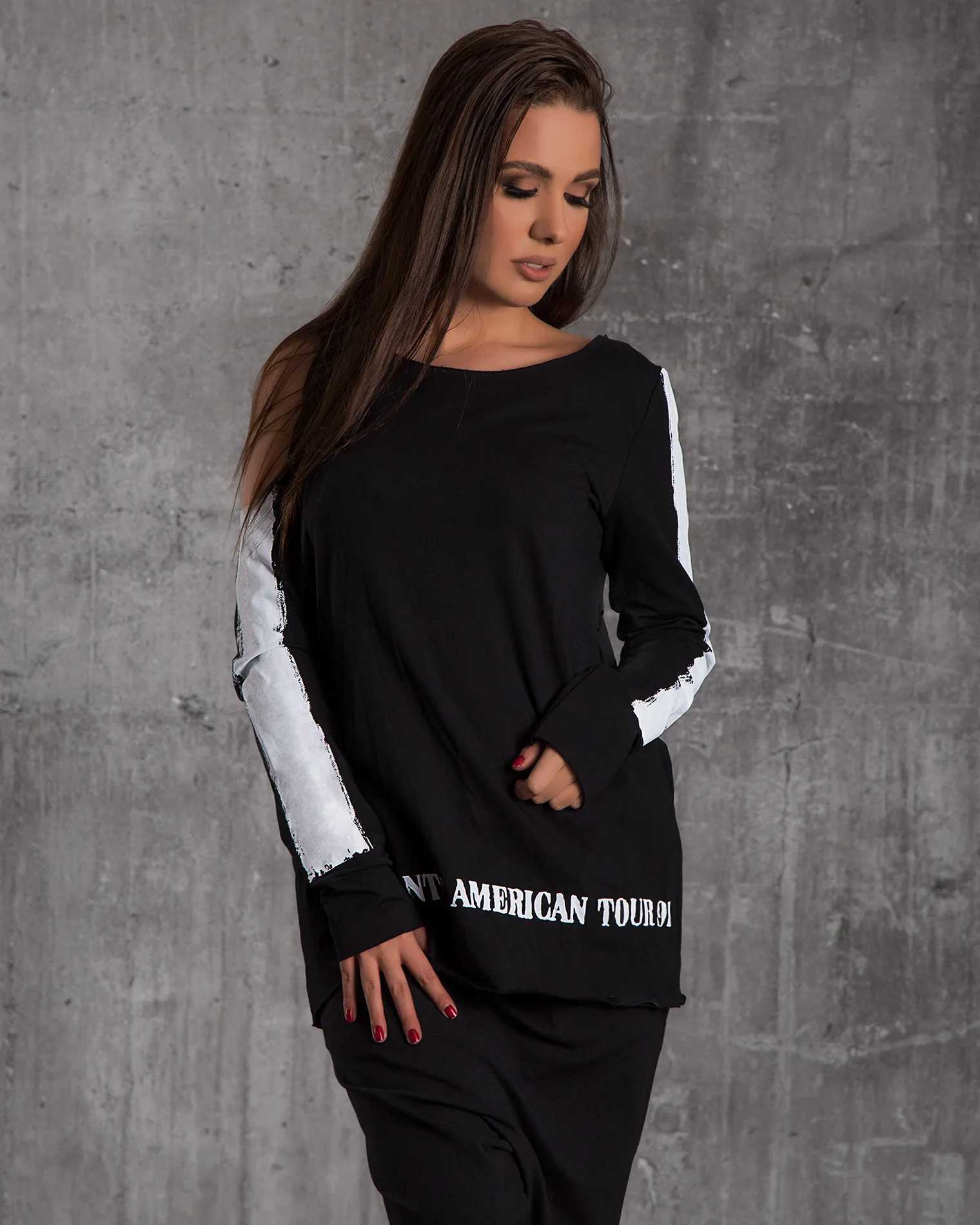 Блуза с надписи на гърба America, Черен Цвят