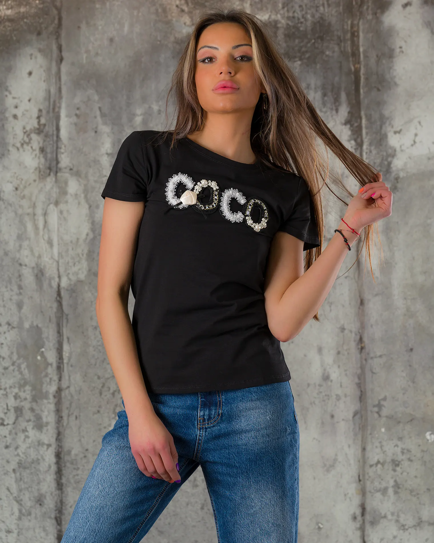 Тениска Coco Pearl, Черен Цвят