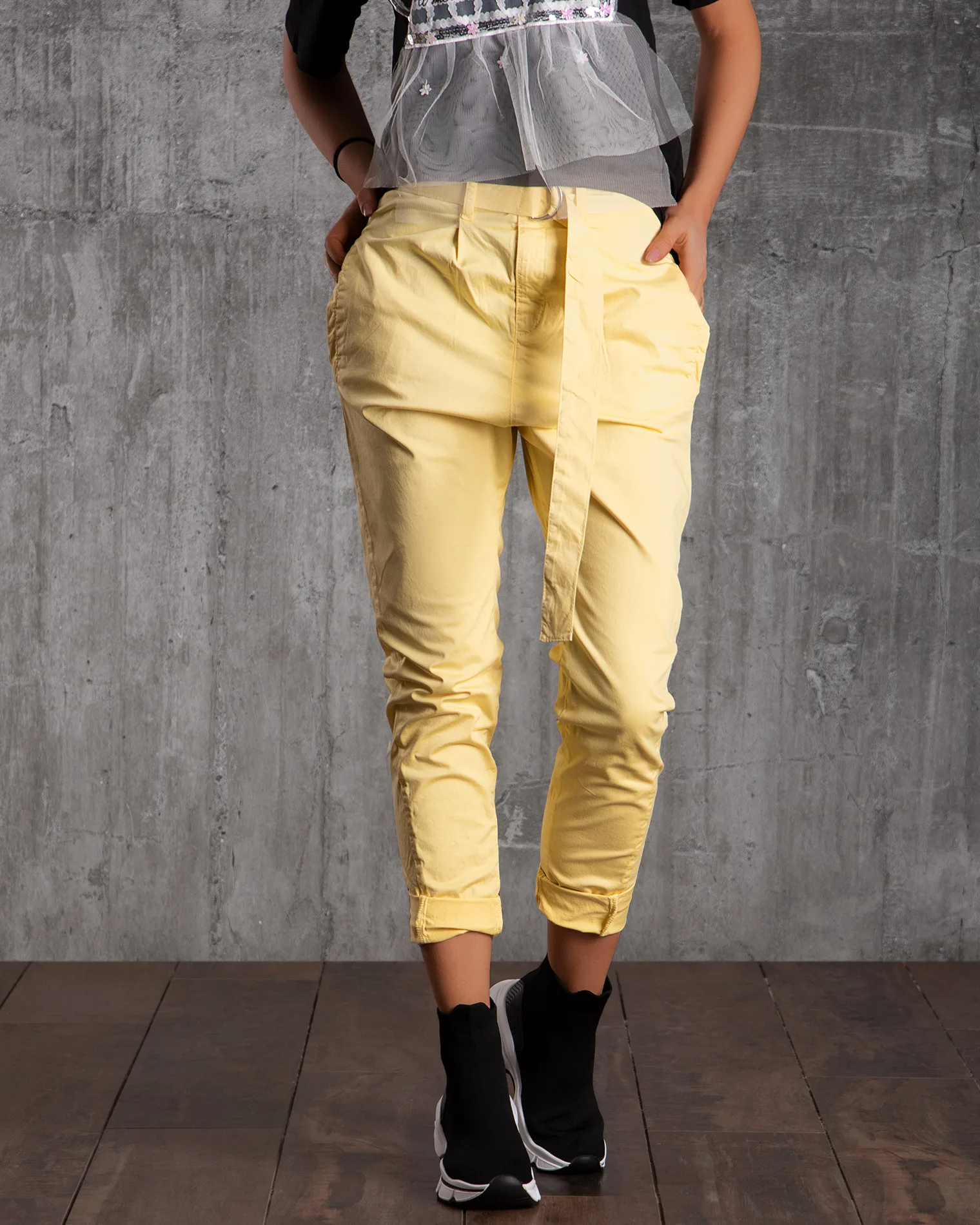 Панталон с "paper bag" талия Piña Colada, Жълт Цвят