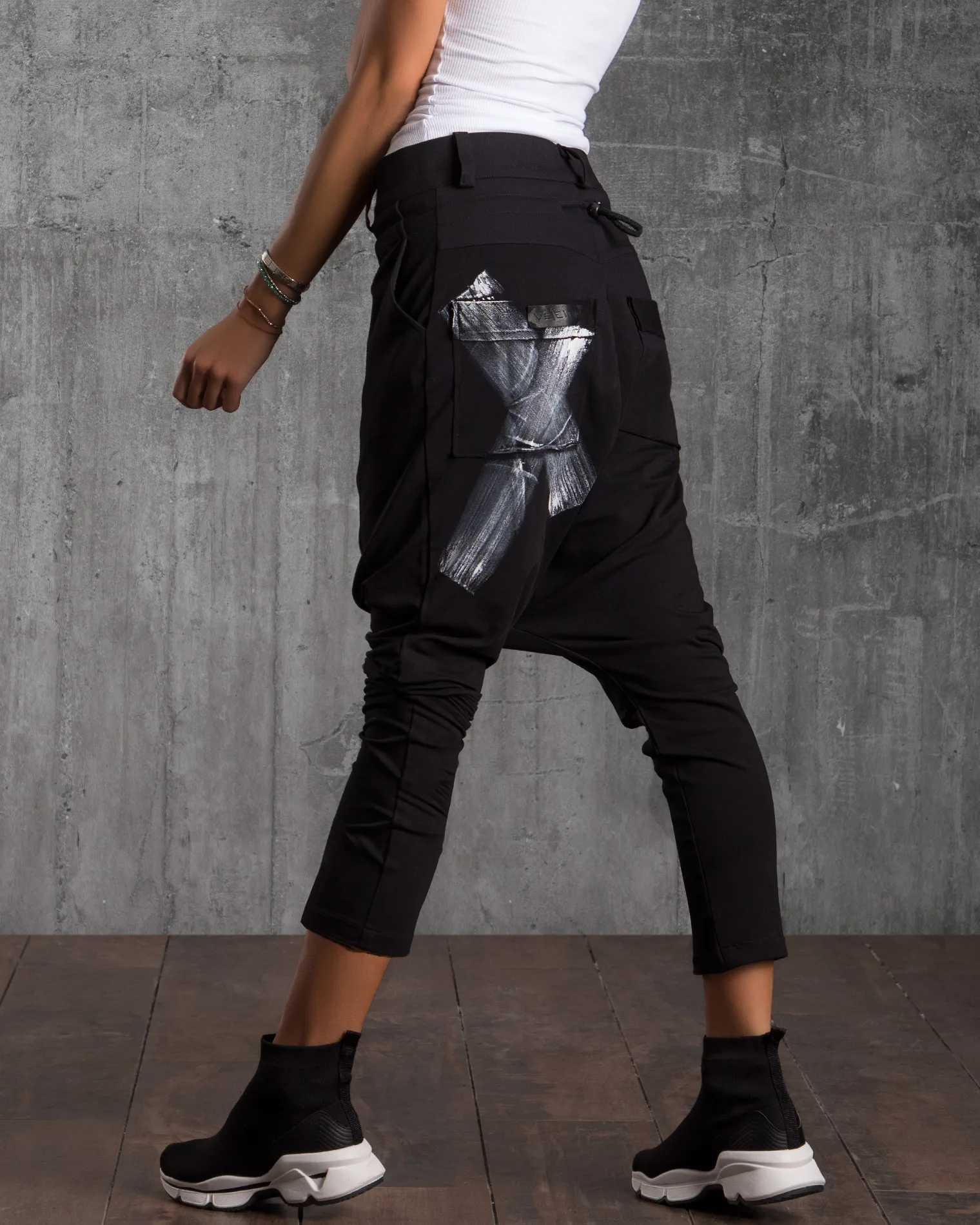 Панталон с боядисан ефект Crossroad, Черен Цвят