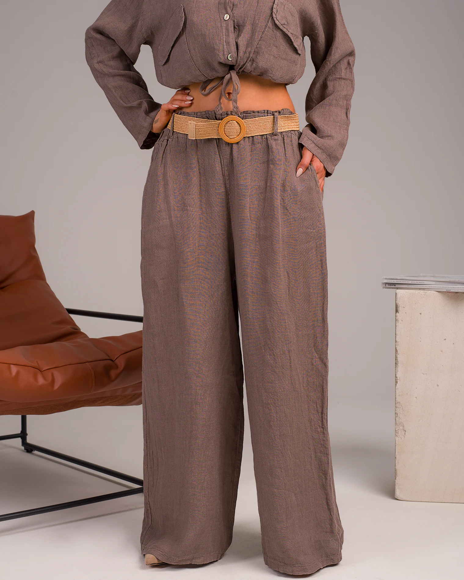 Ленен панталон Liv, Цвят Тъмно Таупе