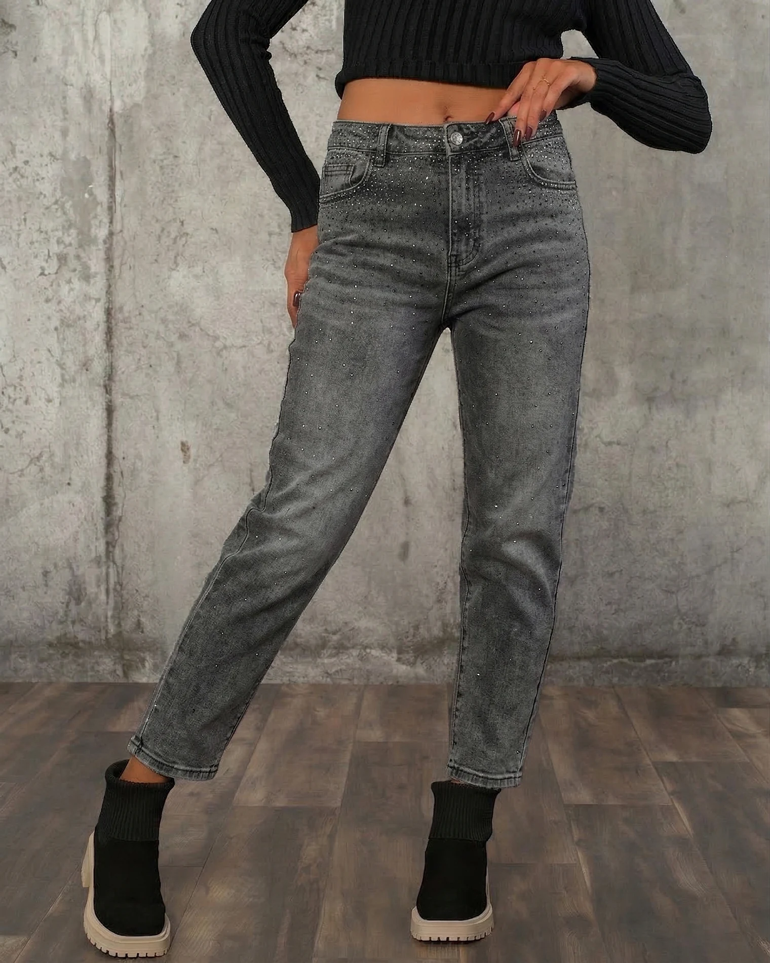 Дънки с камъчета Motion, Сив Цвят