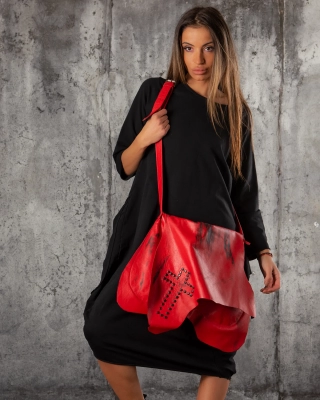 Кожена чанта с кръст от капси Libra, Червен Цвят