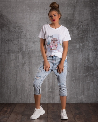 Дънки с колан от плат Kiss Me, Син Цвят