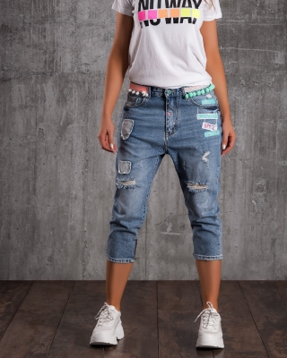 Дънки с помпони Mohito, Син Цвят