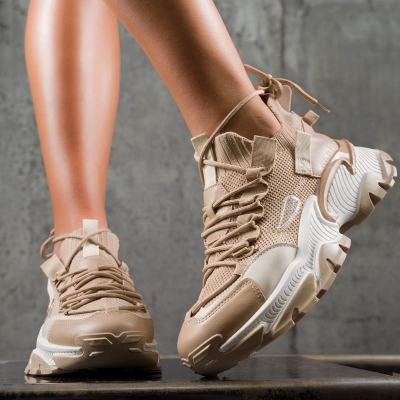 Маратонки с чорап Only One, Бежов Цвят