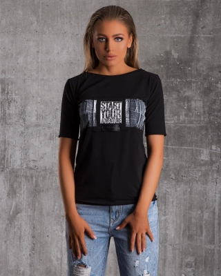 Тениска с боядисан ефект Buzz, Черен Цвят