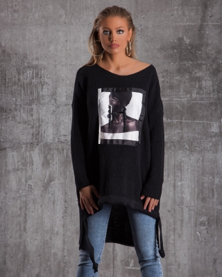 Дълъг пуловер Arlene, Черен Цвят