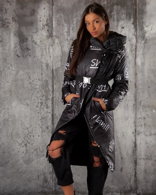 Дълго яке с колан Quinn, Черен Цвят