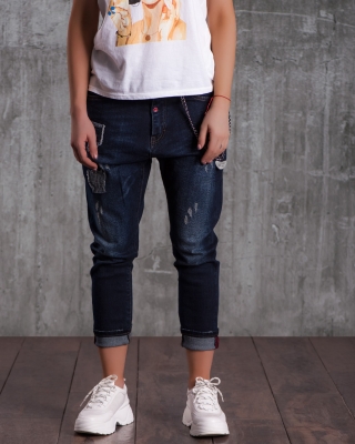 Дънки Advent с декорация синджир и значка, Син Цвят