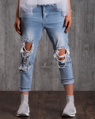 Дънки с перли Vivacity, Син Цвят