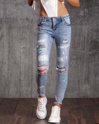 Дънки с надписи Sugar Park, Син Цвят