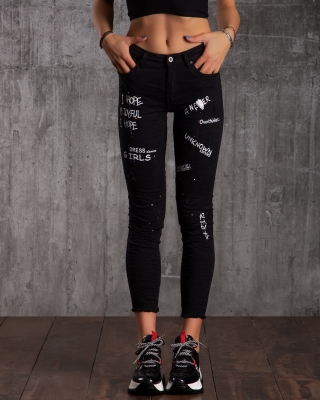 Дънки с надписи Joy, Черен Цвят