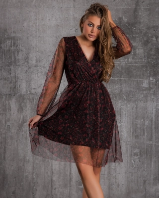 Рокля с флорални мотиви Fleur, Черен Цвят