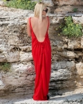 Дълга рокля с гол гръб Flare, Червен Цвят