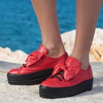 Кожени обувки с мобилна панделка Clover, Червен Цвят
