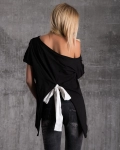 Асиметрична блуза с панделка на гърба, Черен Цвят