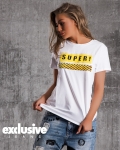 Тениска с пайети Super!, Бял Цвят