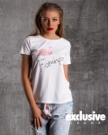 Тениска с пера Flamingo, Бял Цвят