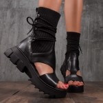 Отворени боти с чорап National, Черен Цвят