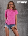 Тениска с накъсан ефект Porte, Розов Цвят